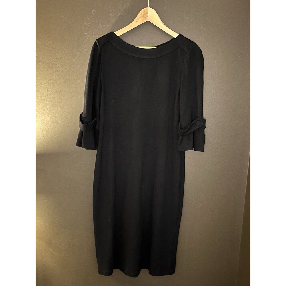 Calvin Klein Women’s Size 10 Black Sheath Dress 3/4 Sleeve Button Cuff Career